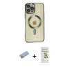 MARSİLYAN™- iPhone 12 Pro Max Kılıf Nova Işık Özel Seri - Siyah Mat Seramik Nano Ekran Koruyucu + Mavi Shine Kamera Lens Koruma Cam