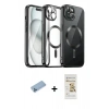 MARSİLYAN™- iPhone 12 Pro Max Kılıf Nova Işık Özel Seri - Siyah Mat Seramik Nano Ekran Koruyucu + Mavi Shine Kamera Lens Koruma Cam