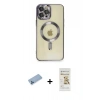 MARSİLYAN™- iPhone 12 Pro Max Kılıf Nova Işık Özel Seri - Siyah Mat Seramik Nano Ekran Koruyucu + Mavi Shine Kamera Lens Koruma Cam