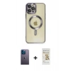 MARSİLYAN™- iPhone 12 Pro Max Kılıf Nova Işık Özel Seri - Siyah Mat Seramik Nano Ekran Koruyucu + Neon Fosforlu Kamera Lens - MI