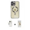 MARSİLYAN™- iPhone 12 Pro Max Kılıf Nova Işık Özel Seri - Siyah Mat Seramik Nano Ekran Koruyucu + Shine Kamera Lens - GD