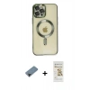 MARSİLYAN™- iPhone 12 Pro Max Kılıf Nova Işık Özel Seri - Siyah Mat Seramik Nano Ekran Koruyucu + Siyah Shine Kamera Lens Koruma Cam