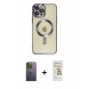 MARSİLYAN™- iPhone 12 Pro Max Kılıf Nova Işık Özel Seri - Siyah Mat Seramik Nano Ekran Koruyucu + Neon Fosforlu Kamera Lens - YL