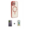 MARSİLYAN™- iPhone 12 Pro Max Kılıf Nova Işık Özel Seri - Siyah Polymer Nano Ekran Koruyucu + Neon Fosforlu Kamera Lens - YL