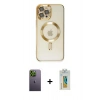 MARSİLYAN™- iPhone 12 Pro Max Kılıf Nova Işık Özel Seri - Siyah Polymer Nano Ekran Koruyucu + Neon Fosforlu Kamera Lens - YL