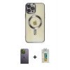 MARSİLYAN™- iPhone 12 Pro Max Kılıf Nova Işık Özel Seri - Siyah Polymer Nano Ekran Koruyucu + Neon Fosforlu Kamera Lens - YL