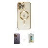 MARSİLYAN™- iPhone 12 Pro Max Kılıf Nova Işık Özel Seri - Siyah Polymer Nano Ekran Koruyucu + Neon Fosforlu Kamera Lens - SI