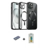 MARSİLYAN™- iPhone 12 Pro Max Kılıf Nova Işık Özel Seri - Siyah Polymer Nano Ekran Koruyucu + Renkli Kamera Lens Koruma Cam - YL