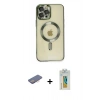 MARSİLYAN™- iPhone 12 Pro Max Kılıf Nova Işık Özel Seri - Siyah Polymer Nano Ekran Koruyucu + Renkli Kamera Lens Koruma Cam - PE