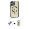 MARSİLYAN™- iPhone 12 Pro Max Kılıf Nova Işık Özel Seri - Siyah Polymer Nano Ekran Koruyucu + Shine Kamera Lens Koruma Cam - GI