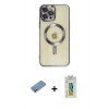 MARSİLYAN™- iPhone 12 Pro Max Kılıf Nova Işık Özel Seri - Siyah Polymer Nano Ekran Koruyucu + Shine Kamera Lens Koruma Cam - GS
