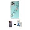 MARSİLYAN™- iPhone 12 Pro Max Kılıf Nova Işık Prime - Şeffaf Royal Nano Ekran Koruyucu + Neon Fosforlu Kamera Lens - SI