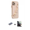 MARSİLYAN™- iPhone 12 Pro Max Kılıf Nova Işık Prime - Şeffaf Temperli Cam Ekran Koruyucu + Pembe Renkli Kamera Lens Koruma Cam