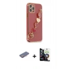 MARSİLYAN™- iPhone 12 Pro Max Kılıf Nova Işık Prime - Şeffaf Temperli Cam Ekran Koruyucu + Pembe Renkli Kamera Lens Koruma Cam