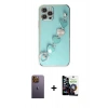 MARSİLYAN™- iPhone 12 Pro Max Kılıf Nova Işık Prime - Şeffaf Temperli Cam Ekran Koruyucu + Neon Fosforlu Kamera Lens - SI