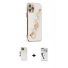 MARSİLYAN™- iPhone 12 Pro Max Kılıf Nova Işık Prime - Şeffaf Uv Polymer Nano Ekran Koruyucu + Gold Shine Kamera Lens