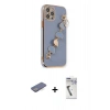 MARSİLYAN™- iPhone 12 Pro Max Kılıf Nova Işık Prime - Şeffaf Uv Polymer Nano Ekran Koruyucu + Mavi Renkli Kamera Lens Koruma Cam