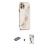 MARSİLYAN™- iPhone 12 Pro Max Kılıf Nova Işık Prime - Şeffaf Uv Polymer Nano Ekran Koruyucu + Mavi Renkli Kamera Lens Koruma Cam