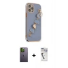 MARSİLYAN™- iPhone 12 Pro Max Kılıf Nova Işık Prime - Şeffaf Uv Polymer Nano Ekran Koruyucu + Neon Fosforlu Kamera Lens - YL