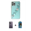 MARSİLYAN™- iPhone 12 Pro Max Kılıf Nova Işık Prime - Siyah 18D Cam Ekran Koruyucu + Neon Fosforlu Kamera Lens - BZ