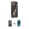 MARSİLYAN™- iPhone 12 Pro Max Kılıf Nova Işık Prime - Siyah 18D Cam Ekran Koruyucu + Neon Fosforlu Kamera Lens - BZ