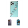 MARSİLYAN™- iPhone 12 Pro Max Kılıf Nova Işık Prime - Siyah 18D Cam Ekran Koruyucu + Neon Fosforlu Kamera Lens - SI