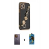 MARSİLYAN™- iPhone 12 Pro Max Kılıf Nova Işık Prime - Siyah 18D Cam Ekran Koruyucu + Neon Fosforlu Kamera Lens - SI