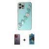 MARSİLYAN™- iPhone 12 Pro Max Kılıf Nova Işık Prime - Siyah 18D Cam Ekran Koruyucu + Neon Fosforlu Kamera Lens - TU