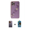 MARSİLYAN™- iPhone 12 Pro Max Kılıf Nova Işık Prime - Siyah 18D Cam Ekran Koruyucu + Neon Fosforlu Kamera Lens - SI