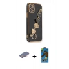 MARSİLYAN™- iPhone 12 Pro Max Kılıf Nova Işık Prime - Siyah 18D Cam Ekran Koruyucu + Renkli Kamera Lens Koruma Cam - PE