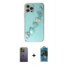 MARSİLYAN™- iPhone 12 Pro Max Kılıf Nova Işık Prime - Siyah 18D Cam Ekran Koruyucu + Yeşil Neon Fosforlu Kamera Lens