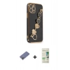 MARSİLYAN™- iPhone 12 Pro Max Kılıf Nova Işık Prime - Siyah 20D Premium Cam Ekran Koruyucu + Gold Metal Kamera Lens Koruma Cam