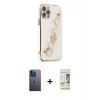 MARSİLYAN™- iPhone 12 Pro Max Kılıf Nova Işık Prime - Siyah 20D Premium Cam Ekran Koruyucu + Neon Fosforlu Kamera Lens - MI