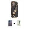 MARSİLYAN™- iPhone 12 Pro Max Kılıf Nova Işık Prime - Siyah 20D Premium Cam Ekran Koruyucu + Neon Fosforlu Kamera Lens - MI