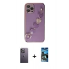 MARSİLYAN™- iPhone 12 Pro Max Kılıf Nova Işık Prime - Siyah 34D Izgaralı Cam + Neon Fosforlu Kamera Lens - BZ