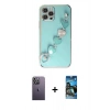 MARSİLYAN™- iPhone 12 Pro Max Kılıf Nova Işık Prime - Siyah 34D Izgaralı Cam + Neon Fosforlu Kamera Lens - BZ