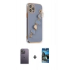 MARSİLYAN™- iPhone 12 Pro Max Kılıf Nova Işık Prime - Siyah 34D Izgaralı Cam + Neon Fosforlu Kamera Lens - BZ