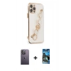 MARSİLYAN™- iPhone 12 Pro Max Kılıf Nova Işık Prime - Siyah 34D Izgaralı Cam + Neon Fosforlu Kamera Lens - BZ