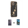 MARSİLYAN™- iPhone 12 Pro Max Kılıf Nova Işık Prime - Siyah 34D Izgaralı Cam + Neon Fosforlu Kamera Lens - BZ