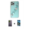 MARSİLYAN™- iPhone 12 Pro Max Kılıf Nova Işık Prime - Siyah 34D Izgaralı Cam + Neon Fosforlu Kamera Lens - YL