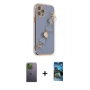 MARSİLYAN™- iPhone 12 Pro Max Kılıf Nova Işık Prime - Siyah 34D Izgaralı Cam + Neon Fosforlu Kamera Lens - YL