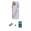 MARSİLYAN™- iPhone 12 Pro Max Kılıf Nova Işık Prime - Siyah 34D Izgaralı Cam + Pembe Shine Kamera Lens Koruma Cam