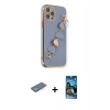 MARSİLYAN™- iPhone 12 Pro Max Kılıf Nova Işık Prime - Siyah 34D Izgaralı Cam + Renkli Kamera Lens Koruma Cam - YL