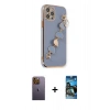 MARSİLYAN™- iPhone 12 Pro Max Kılıf Nova Işık Prime - Siyah 34D Izgaralı Cam + Neon Fosforlu Kamera Lens - SI