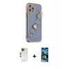 MARSİLYAN™- iPhone 12 Pro Max Kılıf Nova Işık Prime - Siyah 34D Izgaralı Cam + Shine Kamera Lens - GD