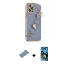 MARSİLYAN™- iPhone 12 Pro Max Kılıf Nova Işık Prime - Siyah 34D Izgaralı Cam + Shine Kamera Lens Koruma Cam - GS