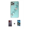 MARSİLYAN™- iPhone 12 Pro Max Kılıf Nova Işık Prime - Siyah 34D Izgaralı Cam + Neon Fosforlu Kamera Lens - TU