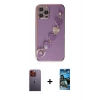 MARSİLYAN™- iPhone 12 Pro Max Kılıf Nova Işık Prime - Siyah 34D Izgaralı Cam + Neon Fosforlu Kamera Lens - TU