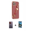 MARSİLYAN™- iPhone 12 Pro Max Kılıf Nova Işık Prime - Siyah 34D Izgaralı Cam + Neon Fosforlu Kamera Lens - TU