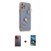 MARSİLYAN™- iPhone 12 Pro Max Kılıf Nova Işık Prime - Siyah 34D Izgaralı Cam + Neon Fosforlu Kamera Lens - TU